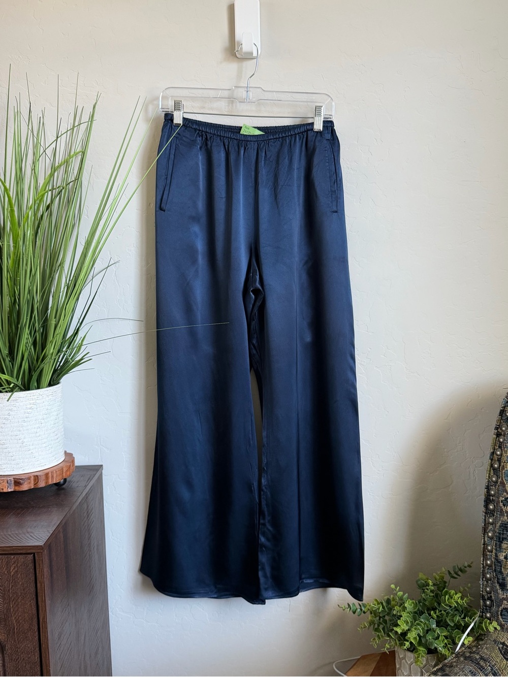 J.Crew Cosmo Pant Navy Wide Leg Pull-On Trouser Satin Feel Size S